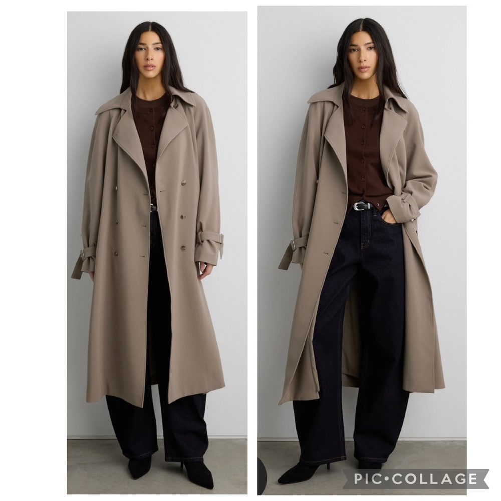 like new, worn once OAK + FORT oversized trench coat color brindle (taupe) XXS